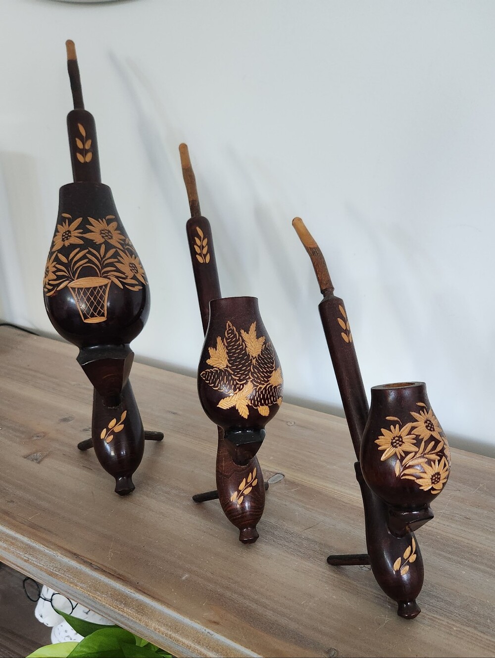 ๐ฟ Vintage Wooden Decorative Pipes Set of 3 Hand Carved Clean And Nice Together - Picture 12 of 14